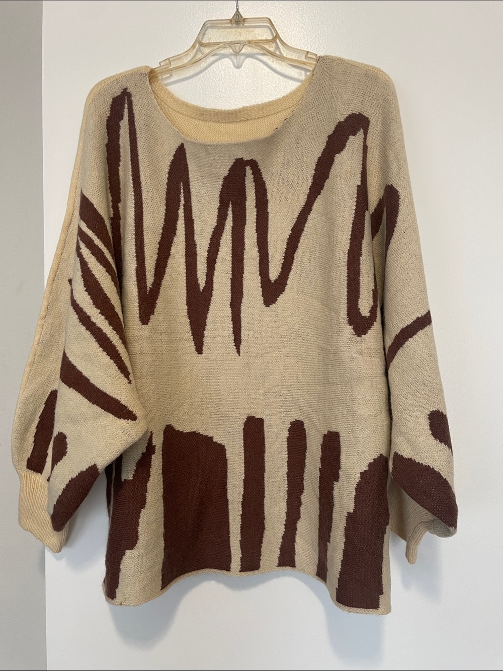 SHEIN Beige and Brown Abstract Crewneck Knit Sweater